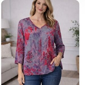 Belma New York Artsy Abstract Watercolor Cotton Top | Boxy Fit | OS